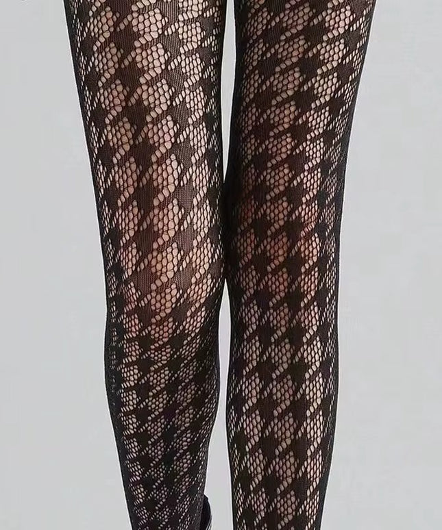 Houndstooth Pattern Fishnet Tights