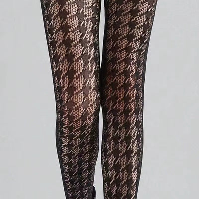 Houndstooth Pattern Fishnet Tights