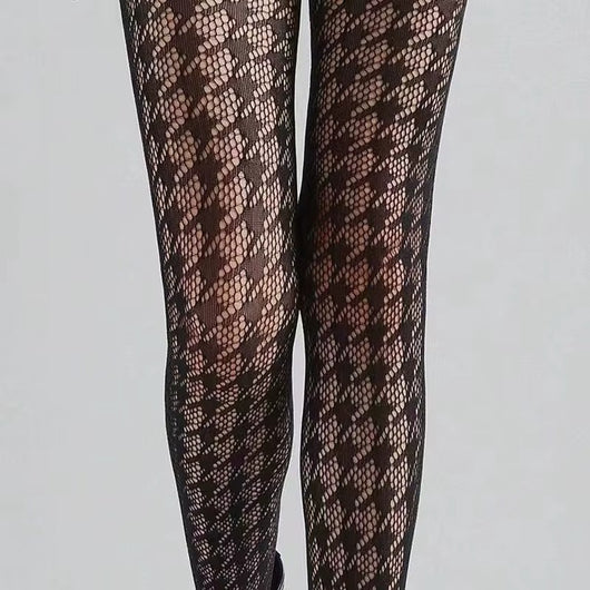 Houndstooth Pattern Fishnet Tights