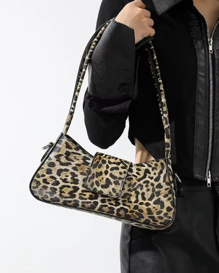 Leopard Print Buckle Flap Shoulder Bag