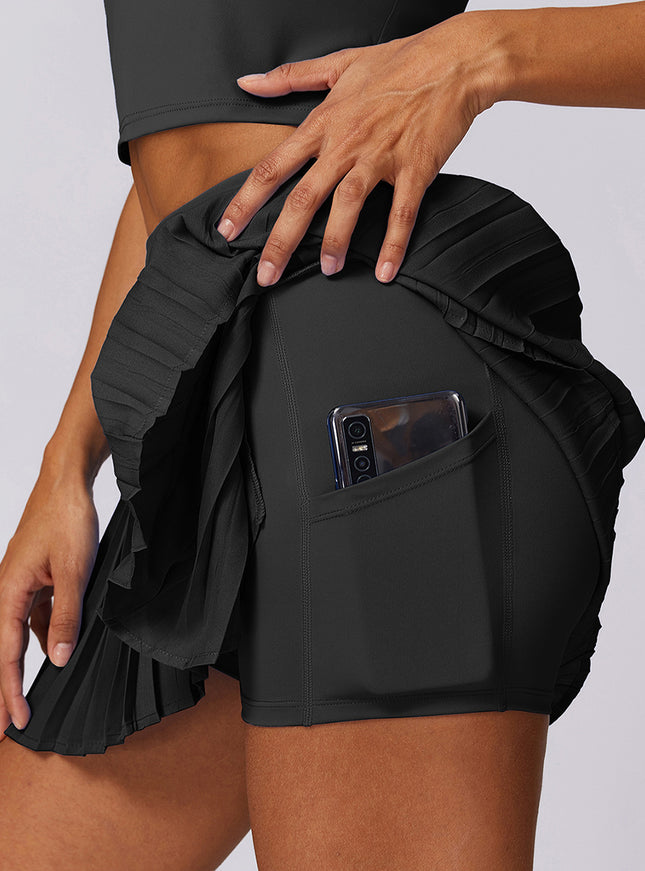 High Waisted Pleated Pocket Skort