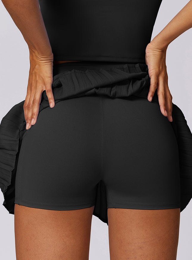 High Waisted Pleated Pocket Skort