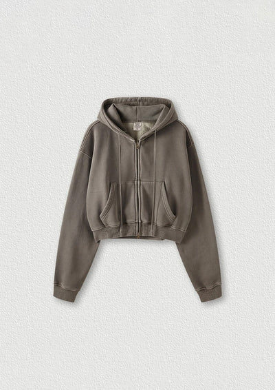 Washed Vintage Cropped Zip Hoodie