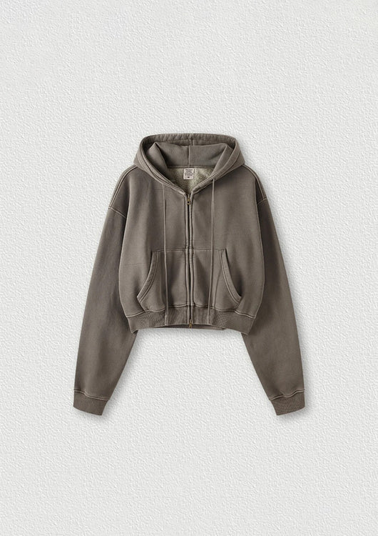 Washed Vintage Cropped Zip Hoodie