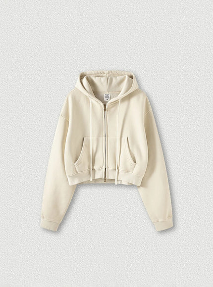 Washed Vintage Cropped Zip Hoodie