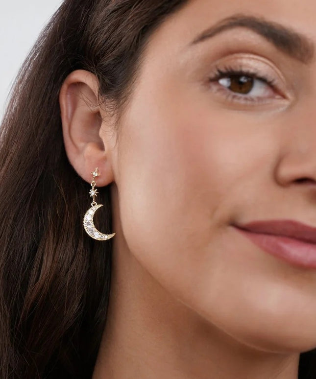 Crystal Moon & Star Earrings – 925 Sterling Silver