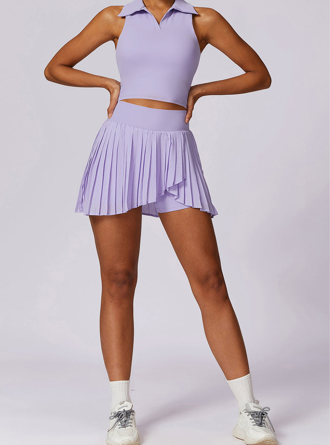 High Waisted Pleated Pocket Skort