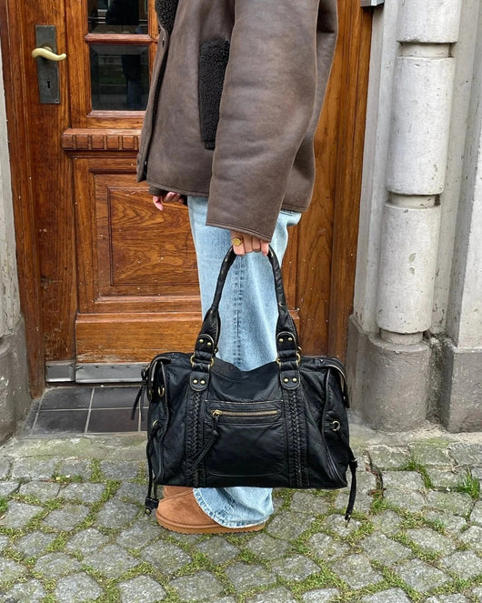distressed faux leather backpack Vintage Moto-Style City Bag | Distressed Faux Leather Shoulder Bag | Fits Laptop | Adjustable Strap