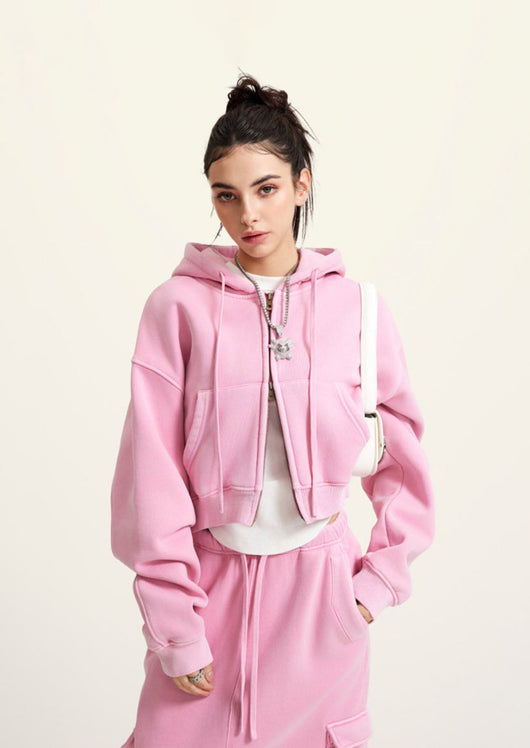 Washed Vintage Cropped Zip Hoodie