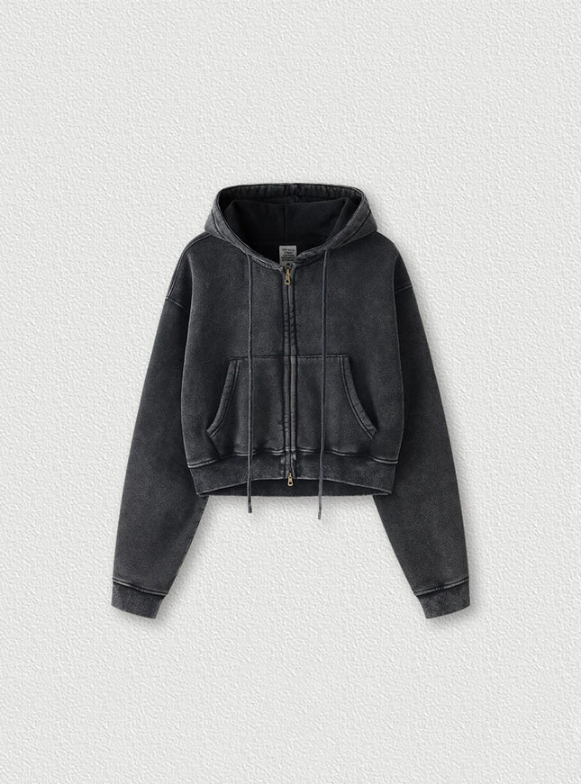 Washed Vintage Cropped Zip Hoodie